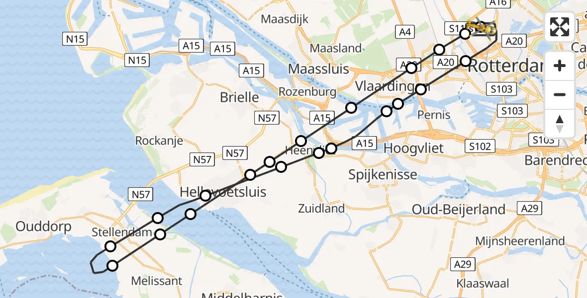 Vluchtroute Traumahelikopter Rotterdam The Hague Airport - Rotterdam The Hague Airport, 27 juli 2026, 18:39