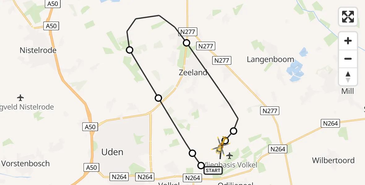 Vluchtroute Traumahelikopter Vliegbasis Volkel - Vliegbasis Volkel, 27 juli 2026, 21:23