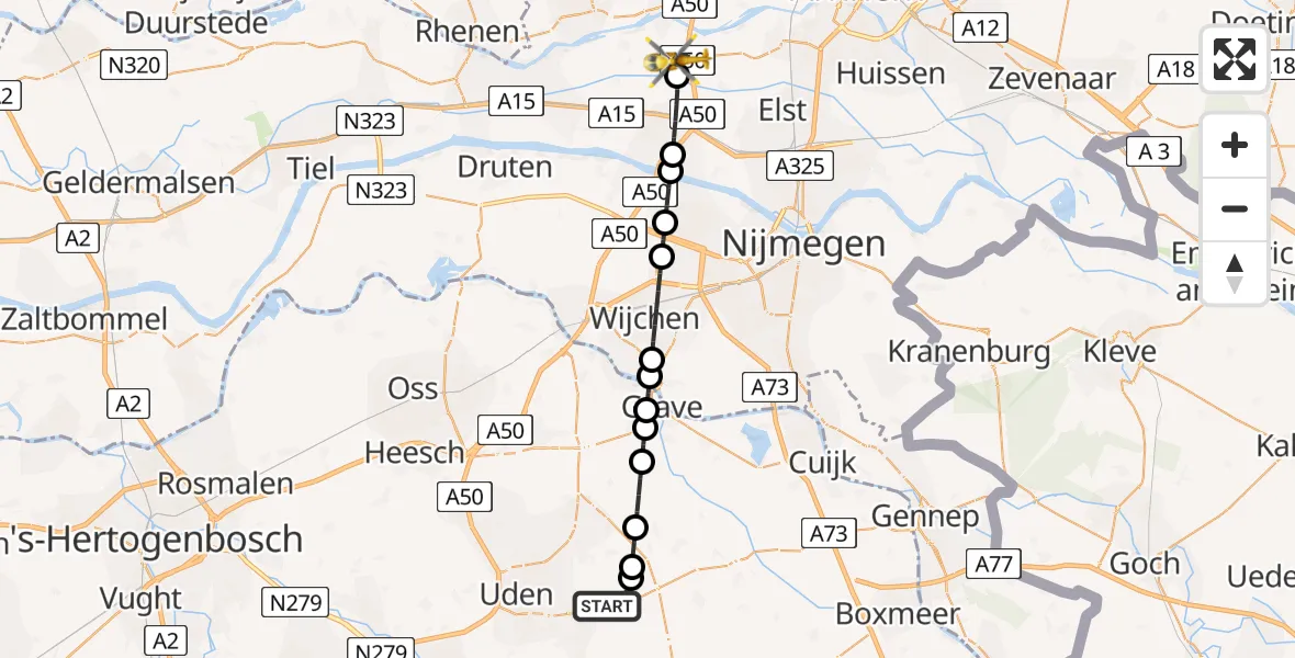 Vluchtroute Traumahelikopter Vliegbasis Volkel - Heteren, 28 juli 2026, 00:25
