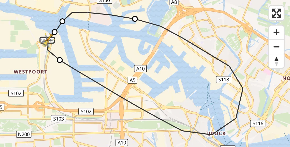 Vluchtroute Traumahelikopter Amsterdam Heliport - Amsterdam Heliport, 28 juli 2026, 06:45