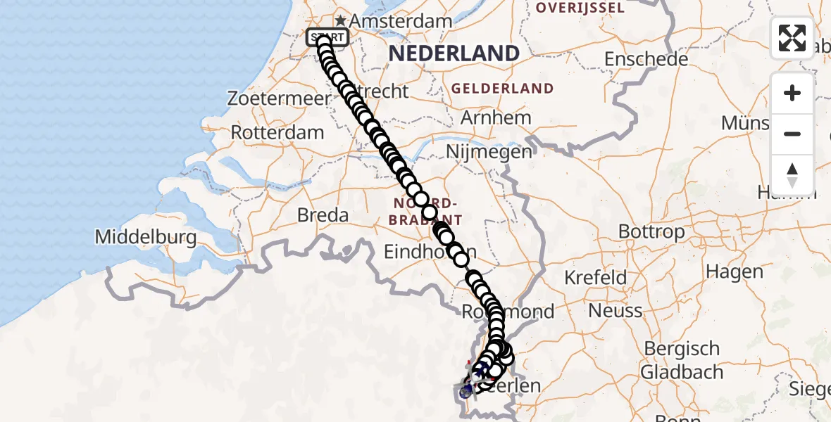 Vluchtroute Politiehelikopter Amsterdam Vliegveld Schiphol - Maastricht Aachen Airport, 28 juli 2026, 07:07
