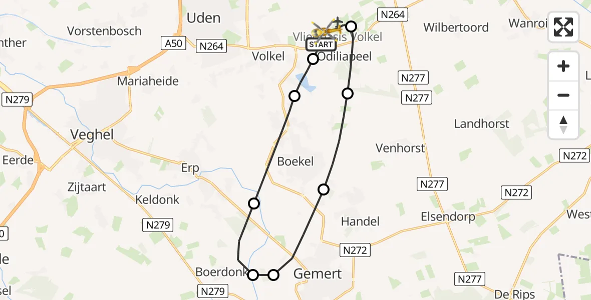 Vluchtroute Traumahelikopter Vliegbasis Volkel - Vliegbasis Volkel, 28 juli 2026, 07:26