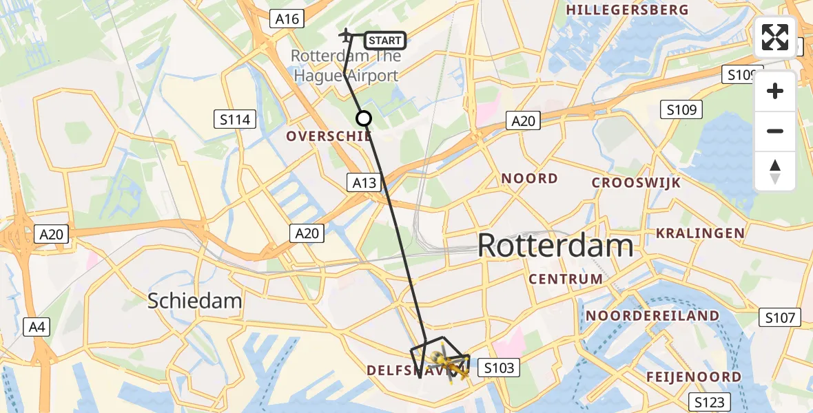 Vluchtroute Traumahelikopter Rotterdam The Hague Airport - Rotterdam, 28 juli 2026, 07:37