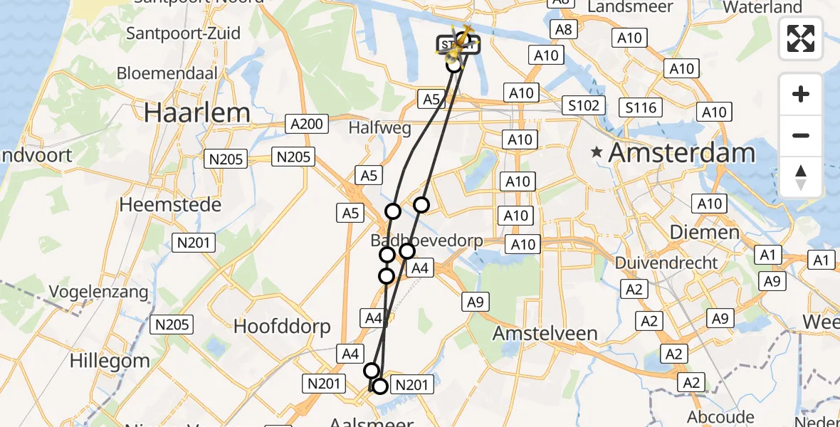 Vluchtroute Traumahelikopter Amsterdam Heliport - Amsterdam Heliport, 28 juli 2026, 07:38