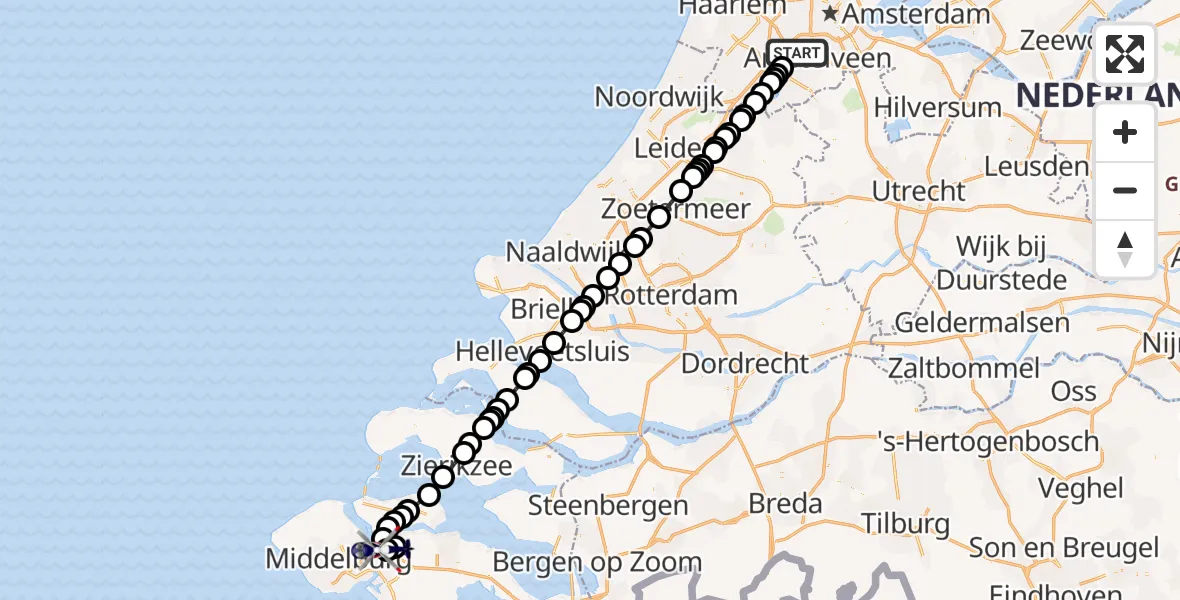 Vluchtroute Politiehelikopter Amsterdam Vliegveld Schiphol - Vliegveld Midden-Zeeland, 28 juli 2026, 07:45