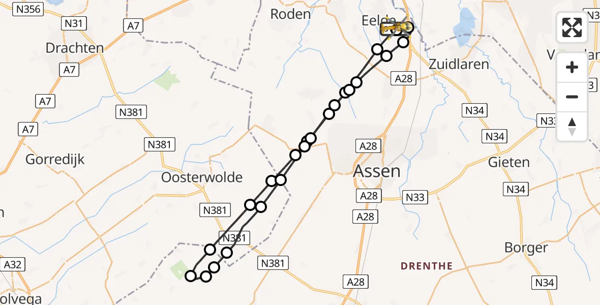 Vluchtroute Traumahelikopter Groningen Airport Eelde - Groningen Airport Eelde, 28 juli 2026, 07:57
