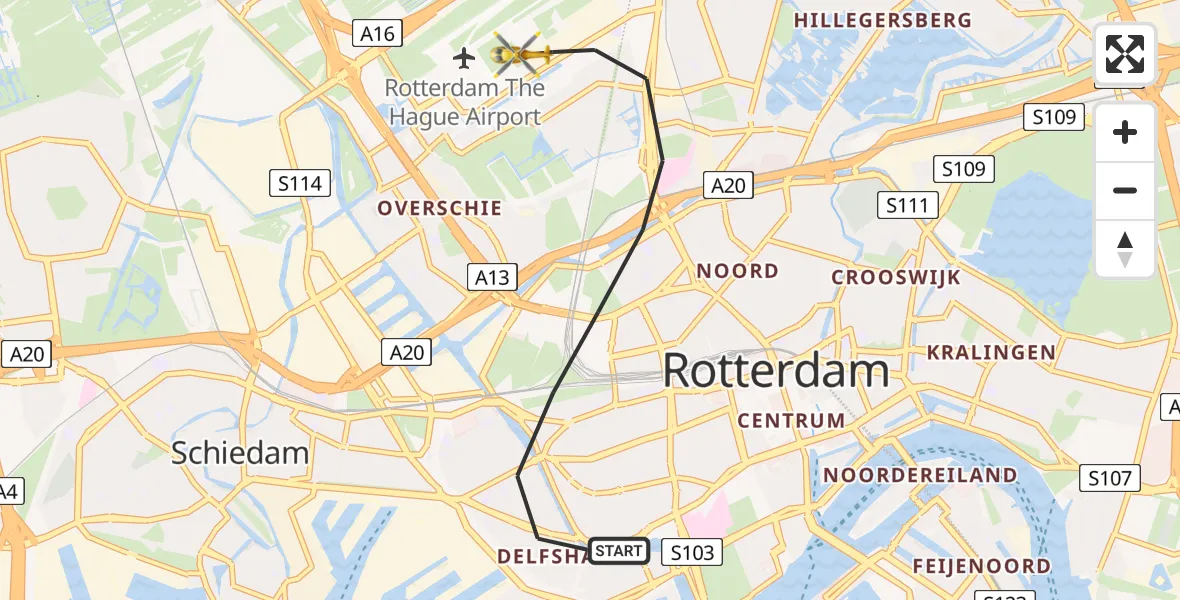 Vluchtroute Traumahelikopter Rotterdam - Rotterdam, 28 juli 2026, 08:02