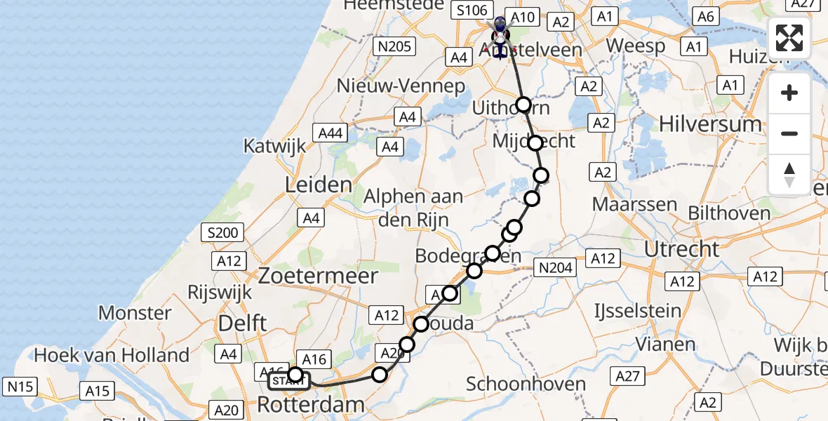 Vluchtroute Politiehelikopter Rotterdam The Hague Airport - Amsterdam Vliegveld Schiphol, 28 juli 2026, 08:59