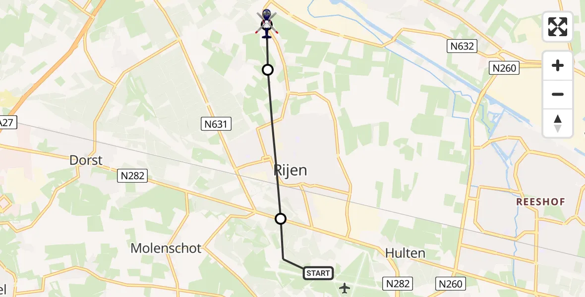 Vluchtroute Politiehelikopter Vliegbasis Gilze Rijen - Rijen, 28 juli 2026, 10:22