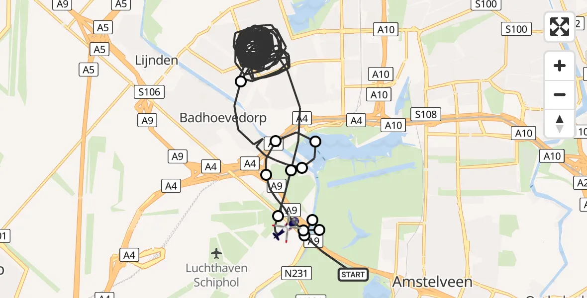 Vluchtroute Politiehelikopter Amstelveen - Amsterdam Vliegveld Schiphol, 28 juli 2026, 10:40