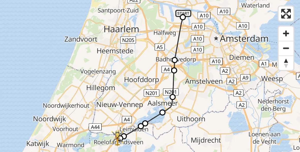 Vluchtroute Traumahelikopter Amsterdam Heliport - Roelofarendsveen, 28 juli 2026, 11:09