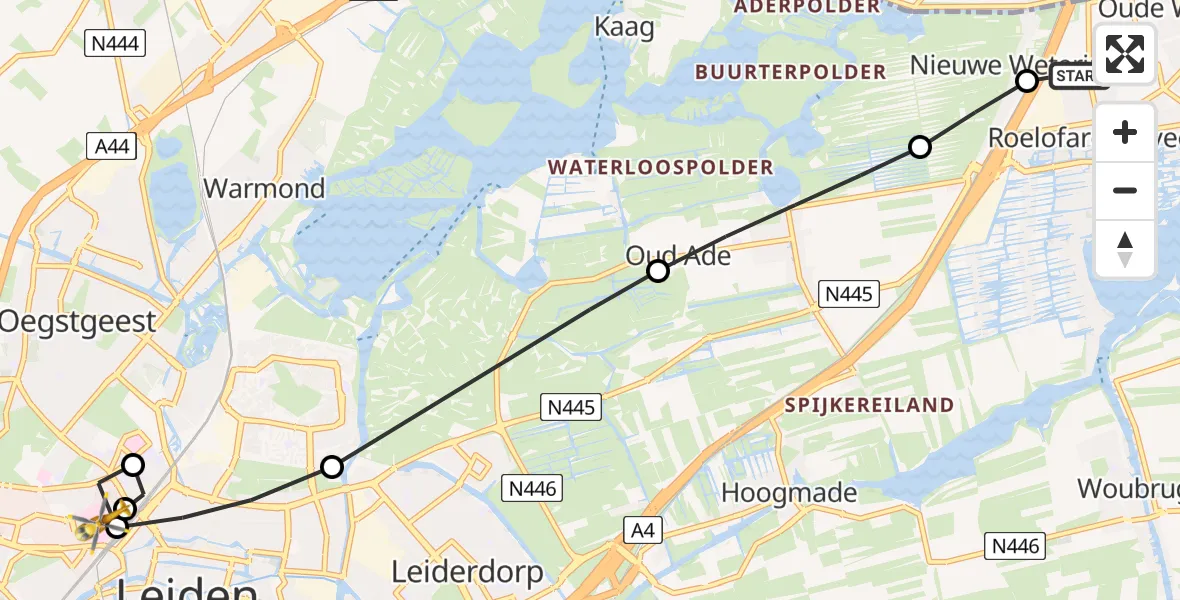 Vluchtroute Traumahelikopter Roelofarendsveen - Leiden University Medical Center Heliport, 28 juli 2026, 11:52