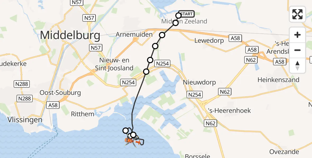 Vluchtroute Kustwachthelikopter Vliegveld Midden-Zeeland - Westerschelde, 28 juli 2026, 12:02