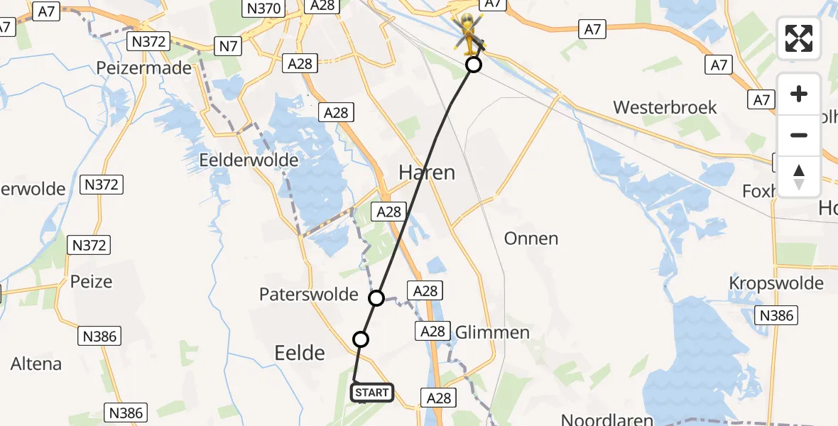 Vluchtroute Traumahelikopter Groningen Airport Eelde - Groningen, 28 juli 2026, 12:34