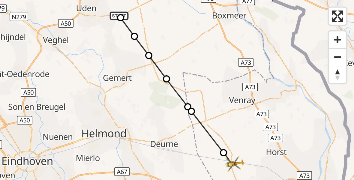 Vluchtroute Traumahelikopter Vliegbasis Volkel - America, 28 juli 2026, 12:37