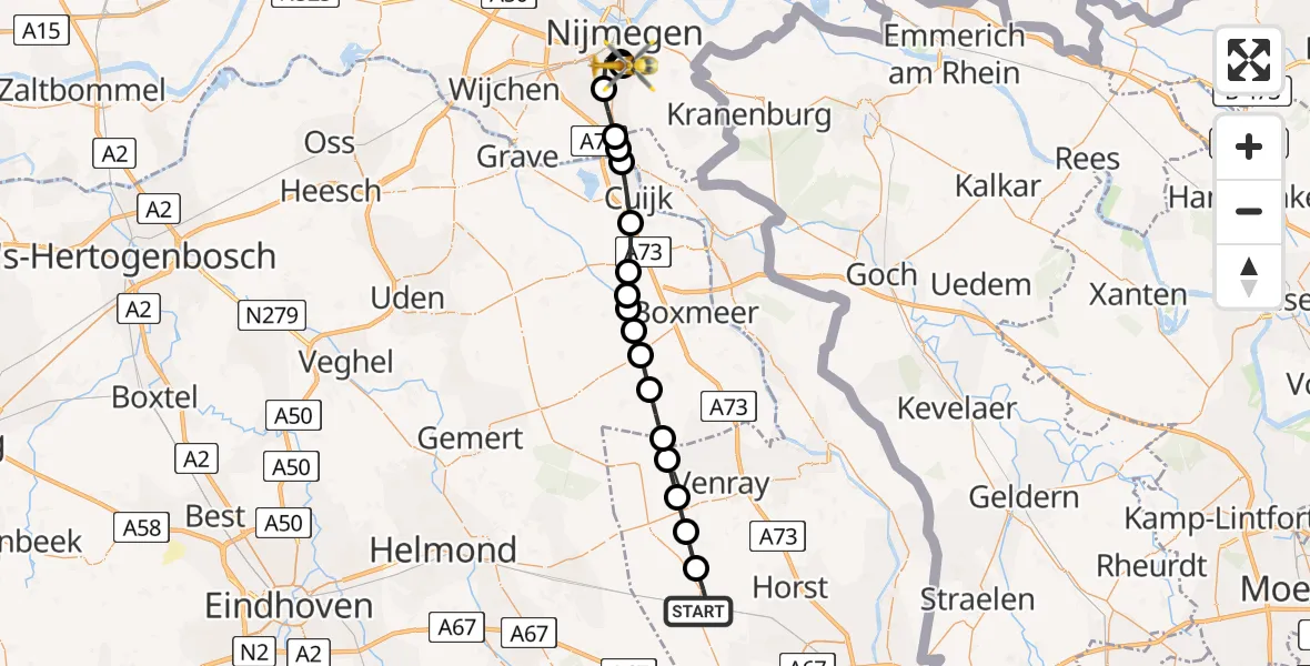 Vluchtroute Traumahelikopter America - Radboud University Medical Center Heliport, 28 juli 2026, 13:07