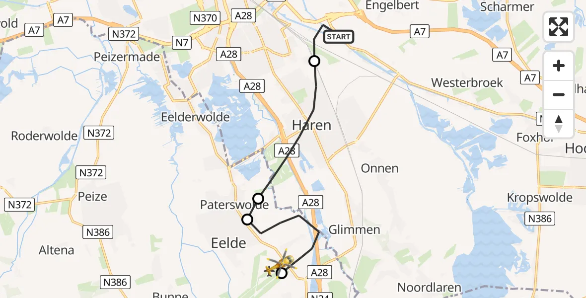 Vluchtroute Traumahelikopter Groningen - Groningen Airport Eelde, 28 juli 2026, 13:13