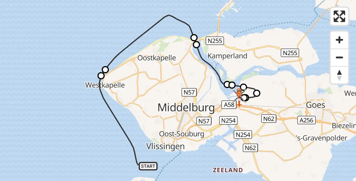 Vluchtroute Kustwachthelikopter Noordzee - Vliegveld Midden-Zeeland, 28 juli 2026, 13:14