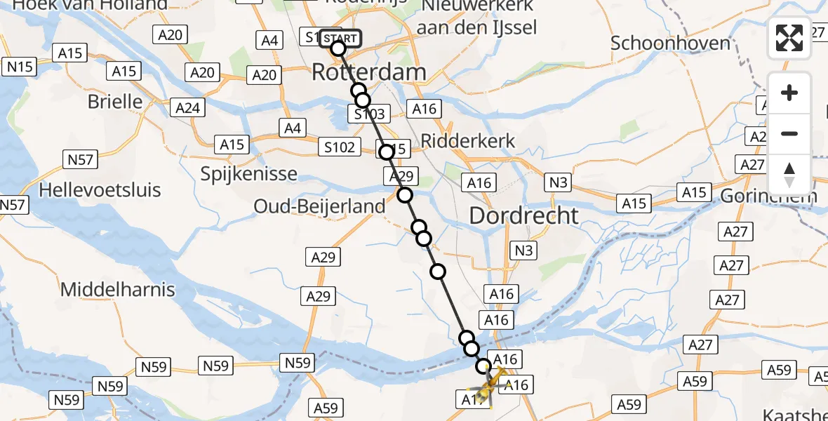 Vluchtroute Traumahelikopter Rotterdam The Hague Airport - Moerdijk, 28 juli 2026, 14:22