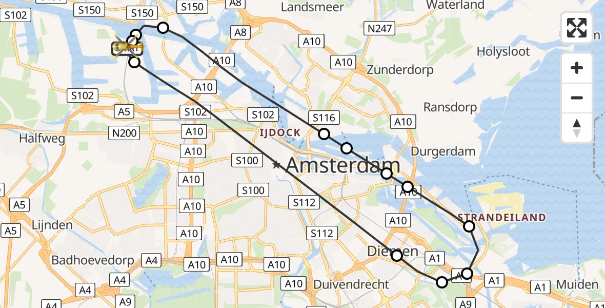 Vluchtroute Traumahelikopter Amsterdam Heliport - Amsterdam Heliport, 28 juli 2026, 15:12