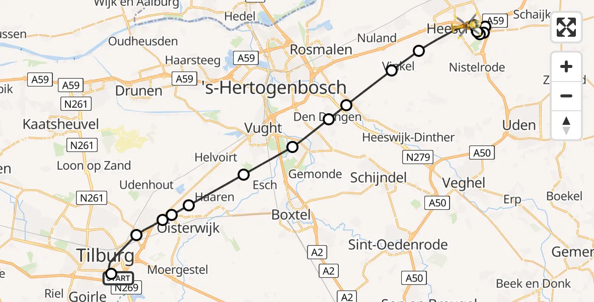 Vluchtroute Traumahelikopter St. Elisabeth Hospital Heliport - Heesch, 28 juli 2026, 15:49