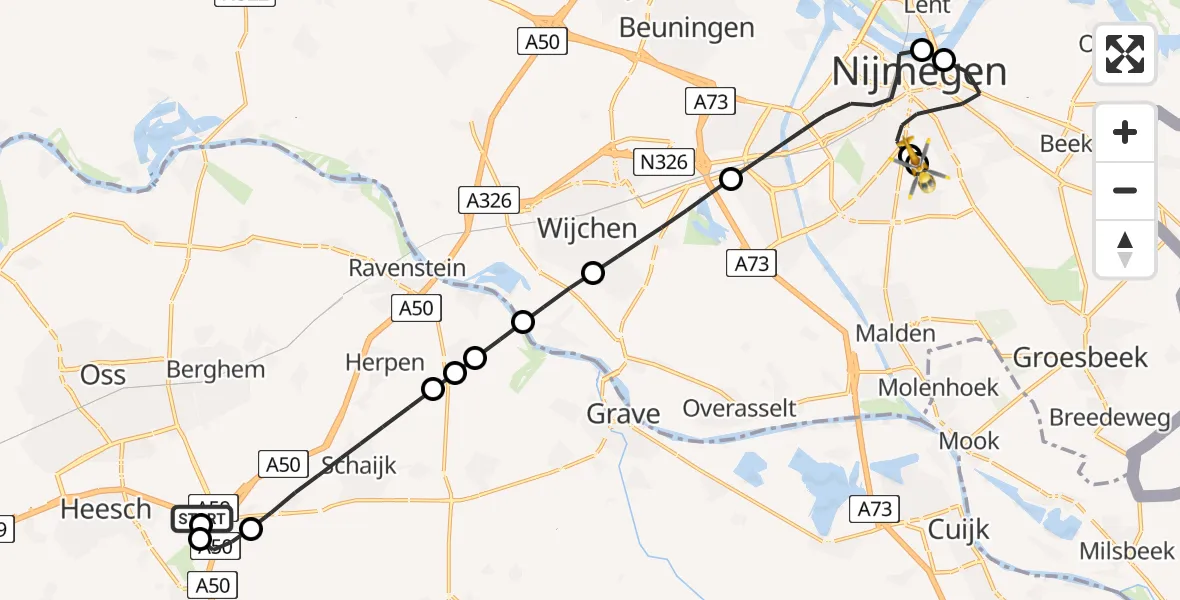 Vluchtroute Traumahelikopter Oss - Radboud University Medical Center Heliport, 28 juli 2026, 16:25
