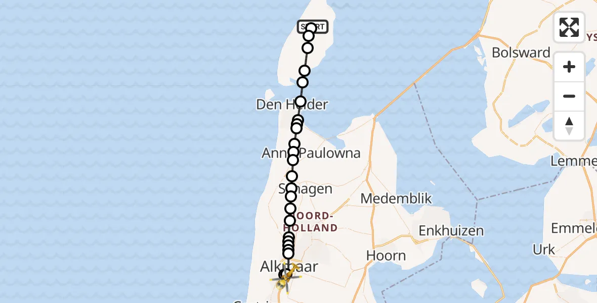 Vluchtroute Ambulancehelikopter Texel International Airport - Alkmaar, 28 juli 2026, 16:48