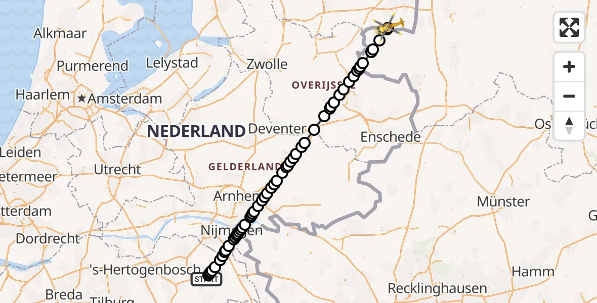 Vluchtroute Traumahelikopter Vliegbasis Volkel - Schoonebeek, 28 juli 2026, 17:26