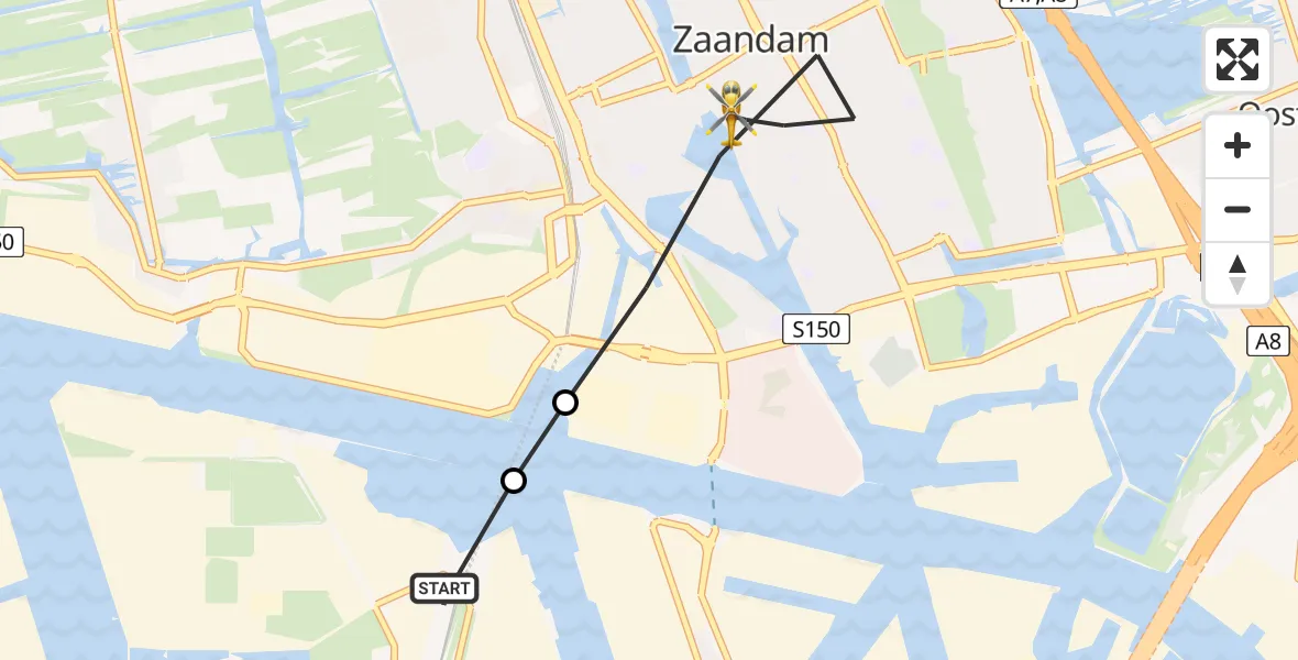 Vluchtroute Traumahelikopter Amsterdam Heliport - Zaandam, 28 juli 2026, 19:12