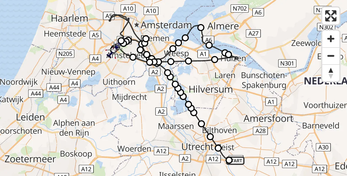 Vluchtroute Politiehelikopter Driebergen-Rijsenburg - Amsterdam Vliegveld Schiphol, 28 juli 2026, 19:13