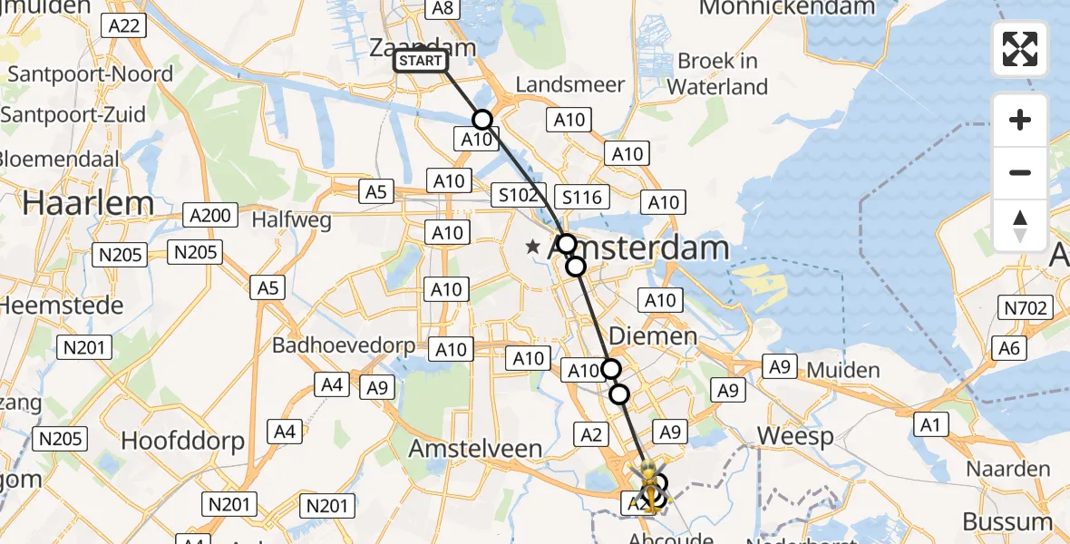 Vluchtroute Traumahelikopter Zaandam - Amsterdam UMC Helipad, 28 juli 2026, 19:49