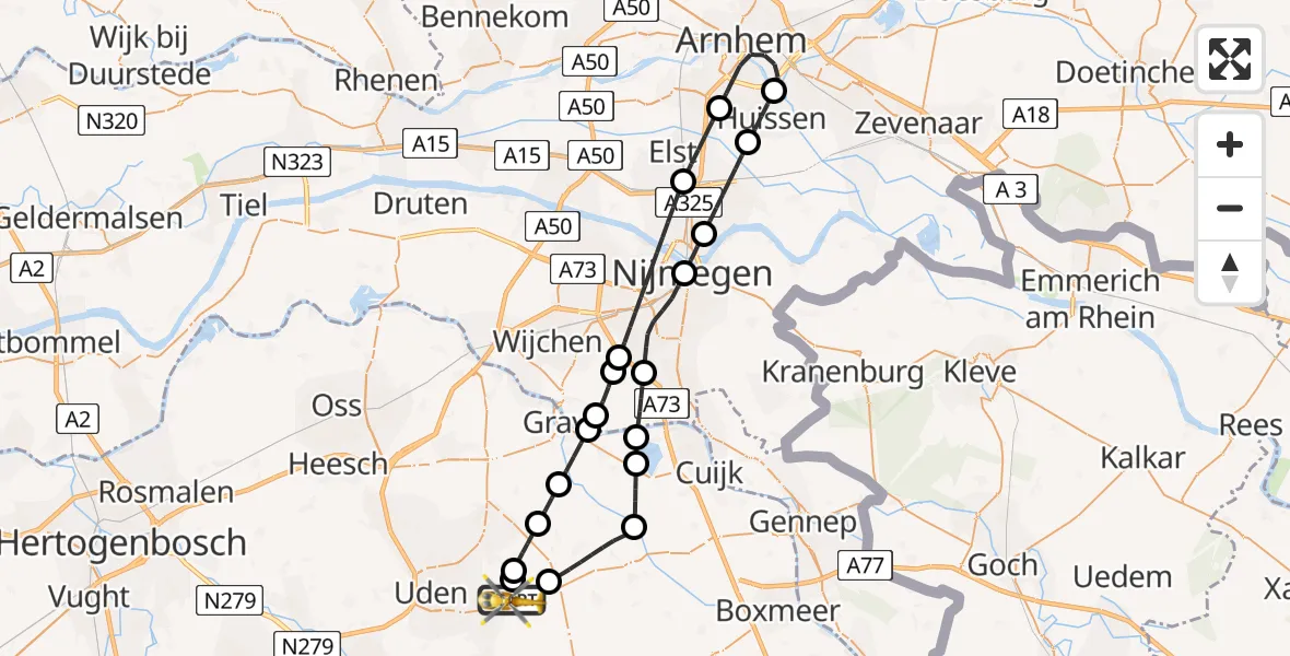 Vluchtroute Traumahelikopter Vliegbasis Volkel - Vliegbasis Volkel, 28 juli 2026, 21:54