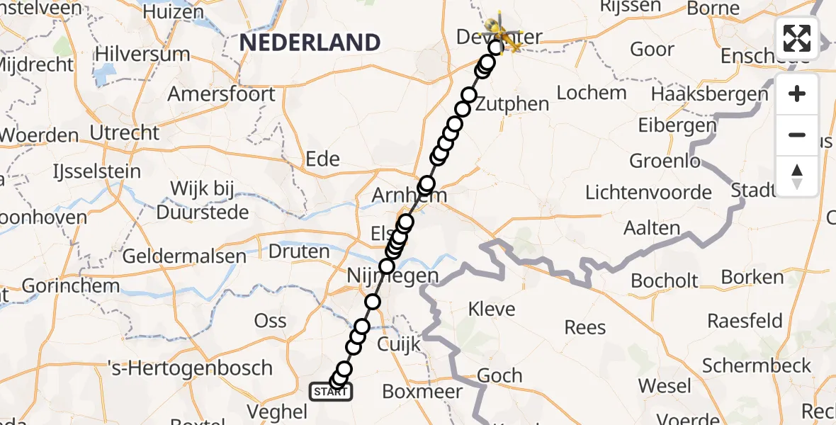 Vluchtroute Traumahelikopter Vliegbasis Volkel - Deventer, 29 juli 2026, 10:18