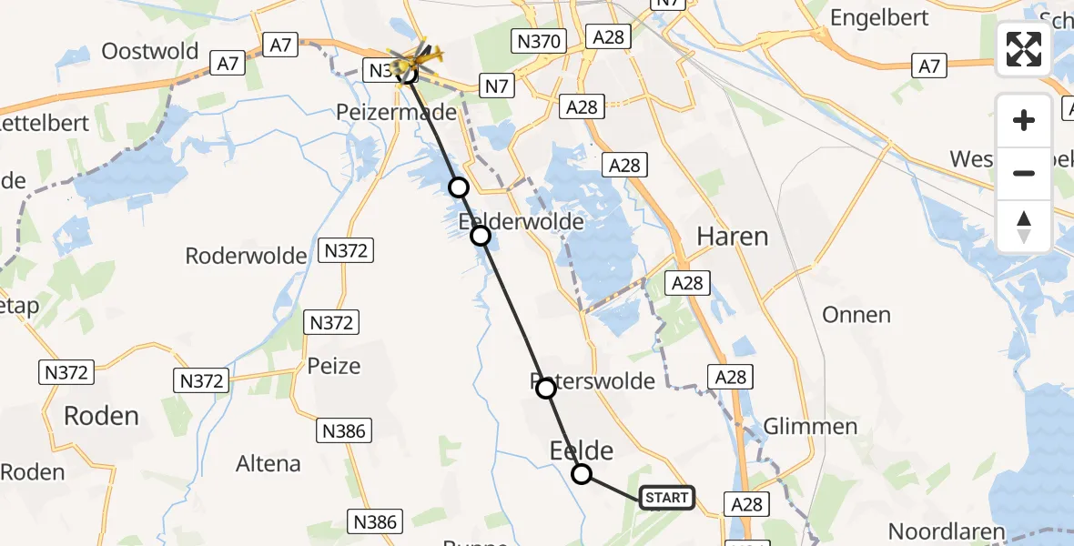 Vluchtroute Traumahelikopter Groningen Airport Eelde - Groningen, 29 juli 2026, 10:31