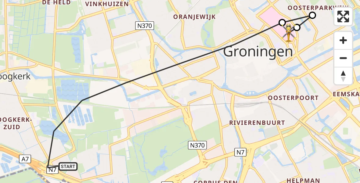 Vluchtroute Traumahelikopter Groningen - Universitair Medisch Centrum Groningen, 29 juli 2026, 11:03