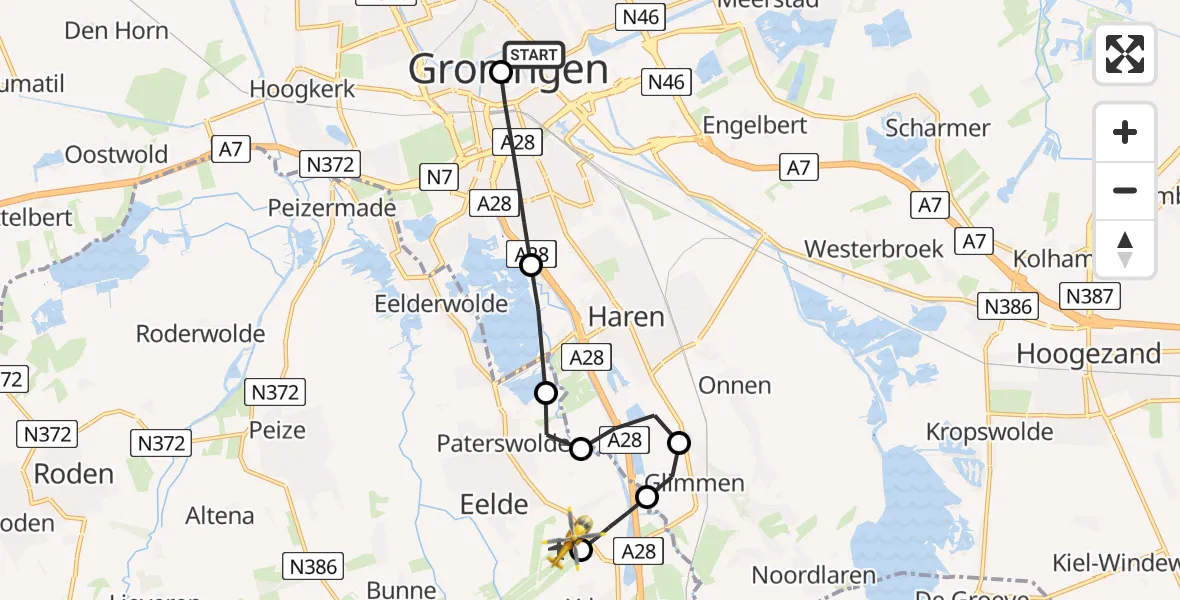 Vluchtroute Traumahelikopter Universitair Medisch Centrum Groningen - Groningen Airport Eelde, 29 juli 2026, 11:26