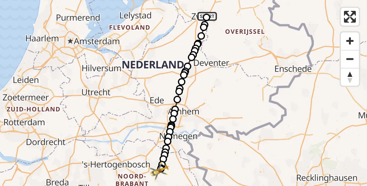 Vluchtroute Traumahelikopter Isala Hospital Zwolle Heliport - Vliegbasis Volkel, 29 juli 2026, 11:32