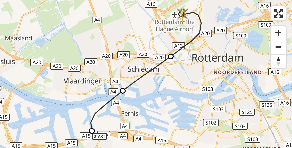 Vluchtroute Traumahelikopter Hoogvliet Rotterdam - Rotterdam The Hague Airport, 29 juli 2026, 12:06