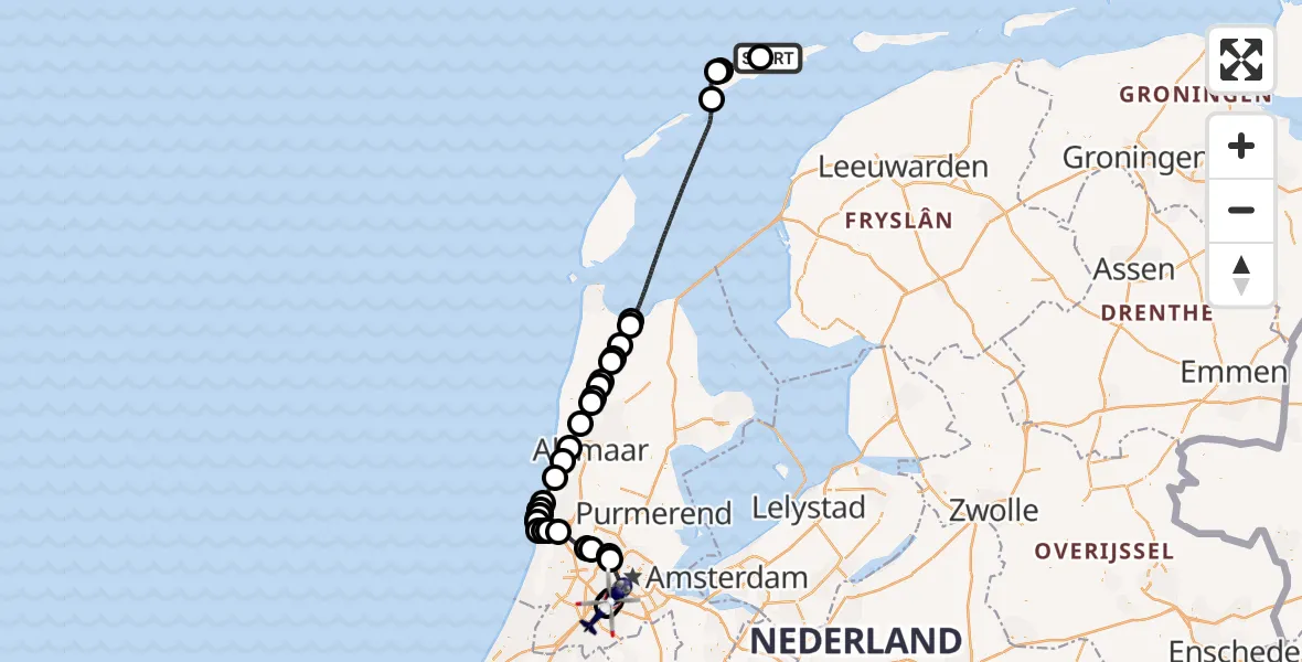Vluchtroute Politiehelikopter Hoorn - Amsterdam Vliegveld Schiphol, 29 juli 2026, 14:35