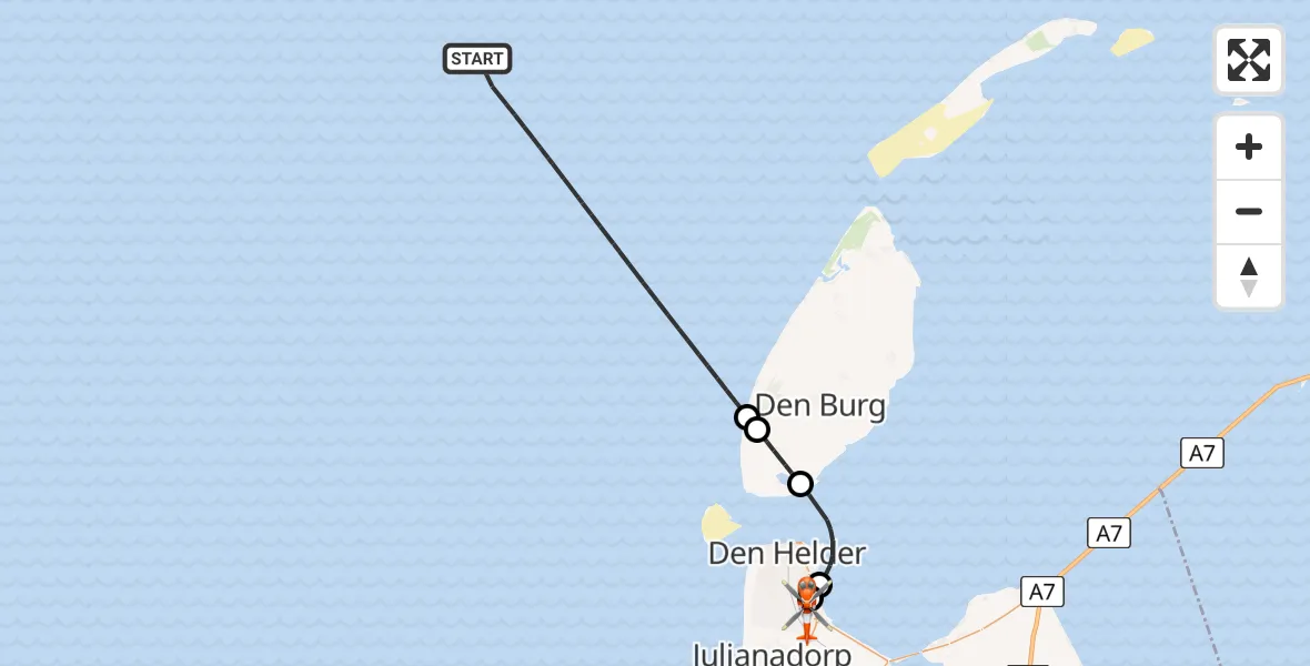 Vluchtroute Kustwachthelikopter Noordzee - Militair vliegveld De Kooy / Den Helder Airport, 29 juli 2026, 14:52