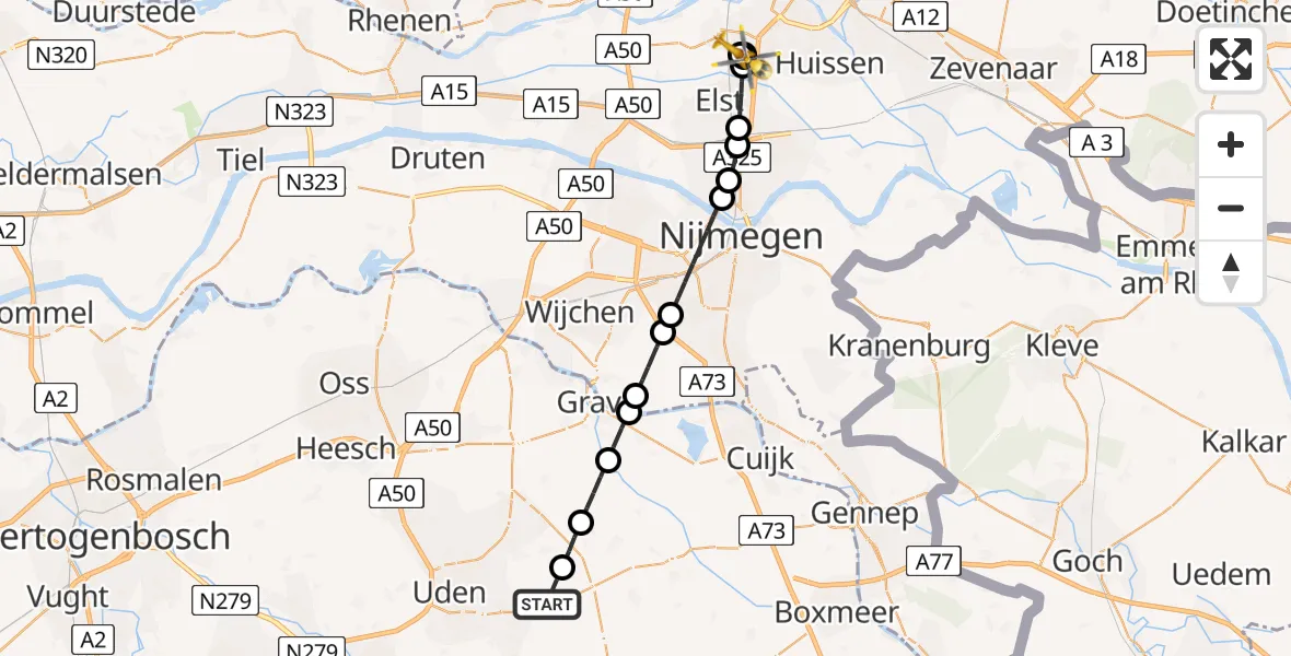 Vluchtroute Traumahelikopter Vliegbasis Volkel - Elst, 29 juli 2026, 15:03