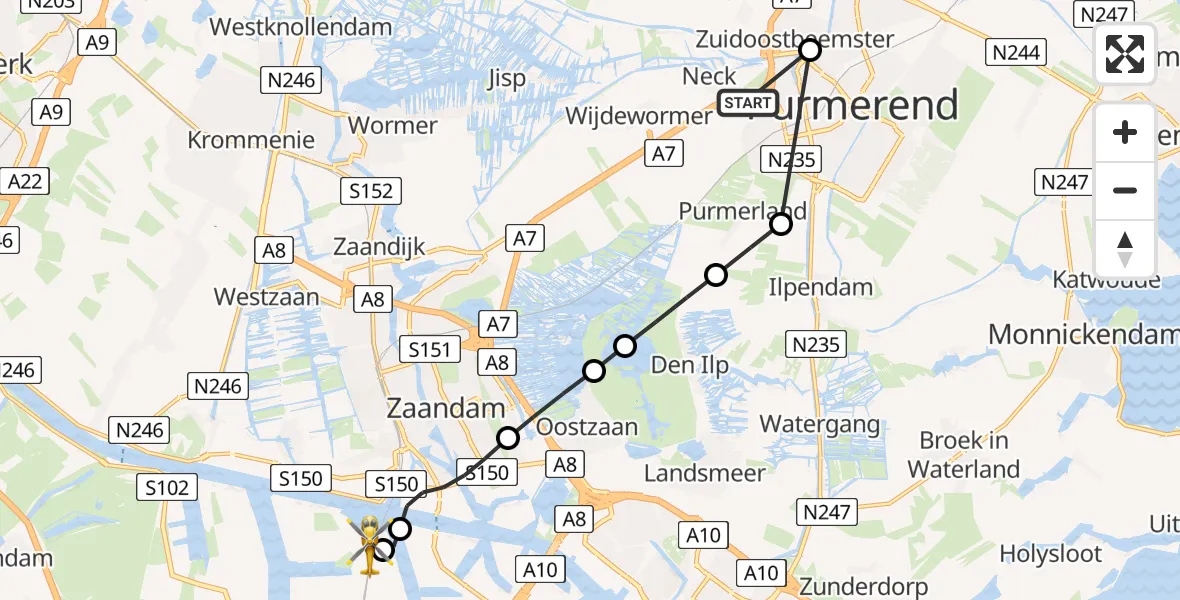 Vluchtroute Traumahelikopter Purmerend - Amsterdam Heliport, 29 juli 2026, 15:27