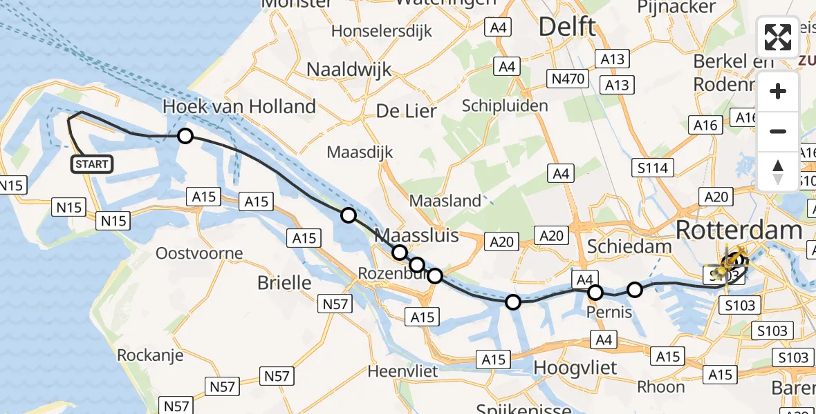 Vluchtroute Traumahelikopter Maasvlakte Rotterdam - Leids Universitair Medisch Centrum (LUMC), 29 juli 2026, 17:05