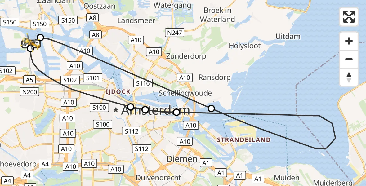 Vluchtroute Traumahelikopter Amsterdam Heliport - Amsterdam Heliport, 29 juli 2026, 20:05