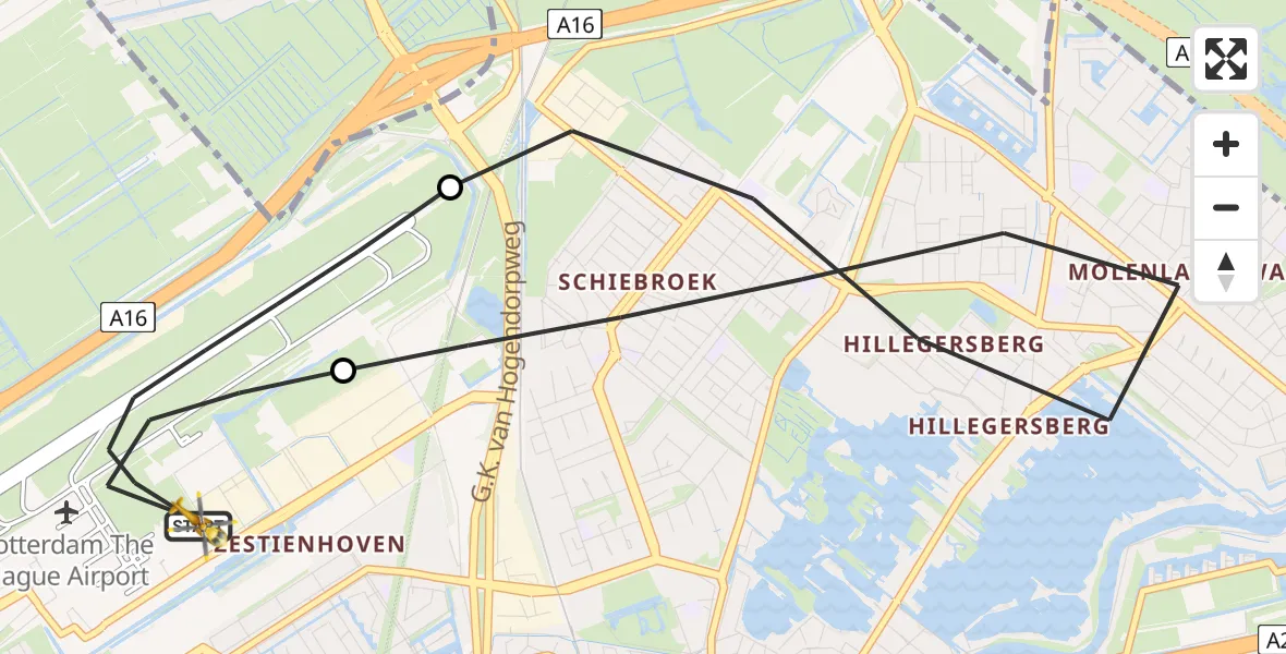 Vluchtroute Traumahelikopter Rotterdam The Hague Airport - Rotterdam The Hague Airport, 29 juli 2026, 21:50