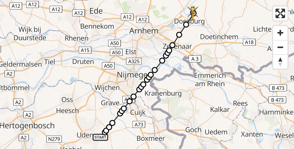 Vluchtroute Traumahelikopter Vliegbasis Volkel - Doesburg, 29 juli 2026, 23:15