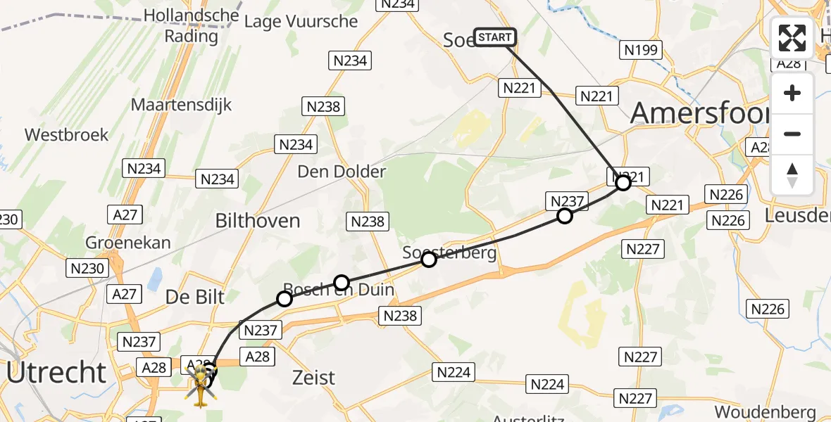 Vluchtroute Traumahelikopter Soest - Universitair Medisch Centrum Utrecht, 29 juli 2026, 23:23