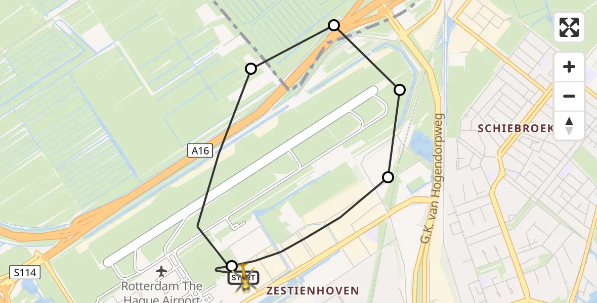 Vluchtroute Traumahelikopter Rotterdam The Hague Airport - Rotterdam The Hague Airport, 29 juli 2026, 23:39