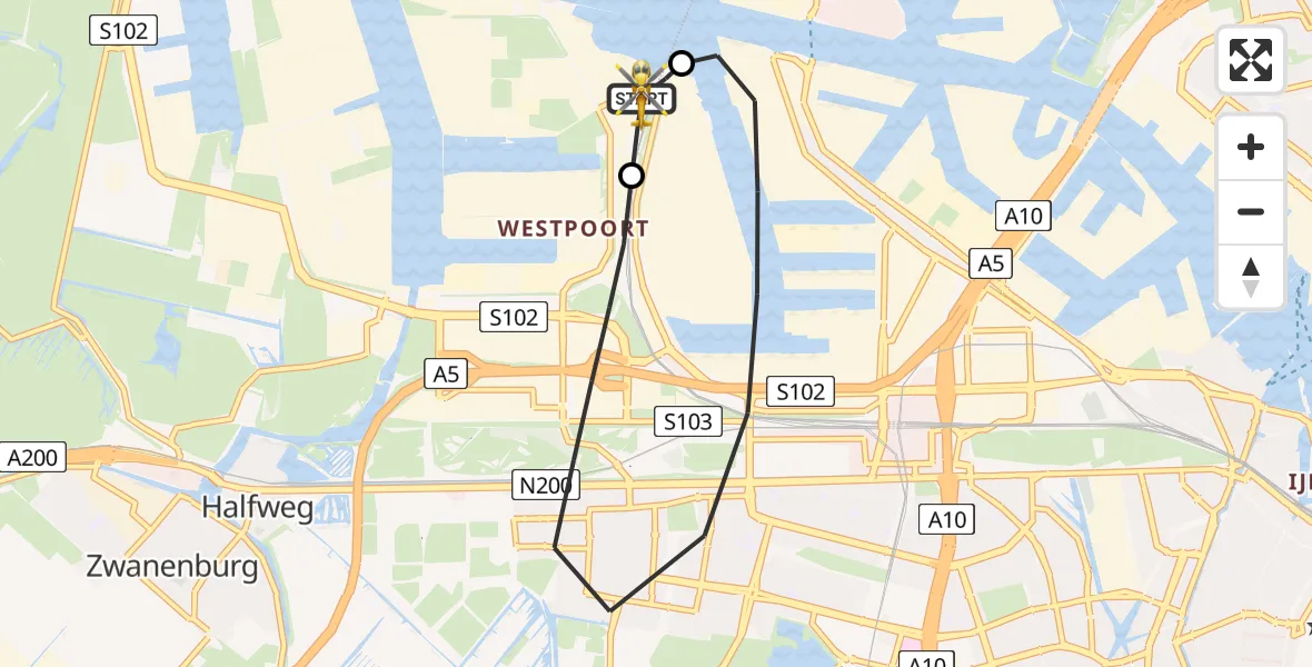 Vluchtroute Traumahelikopter Amsterdam Heliport - Amsterdam Heliport, 30 juli 2026, 00:13