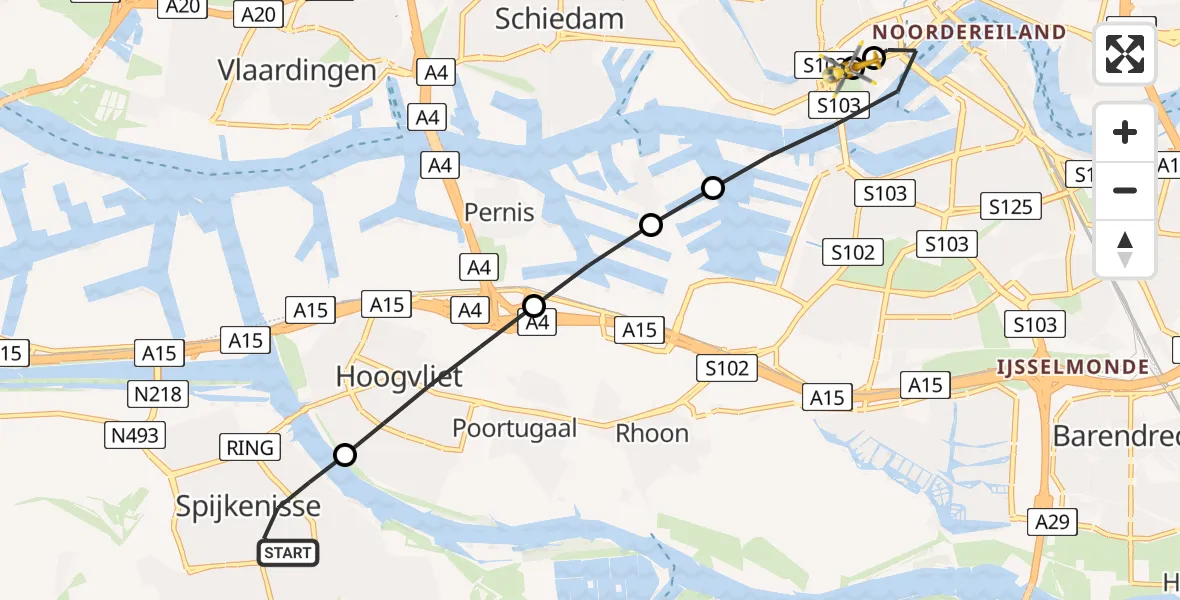 Vluchtroute Traumahelikopter Spijkenisse - Leids Universitair Medisch Centrum (LUMC), 30 juli 2026, 04:52